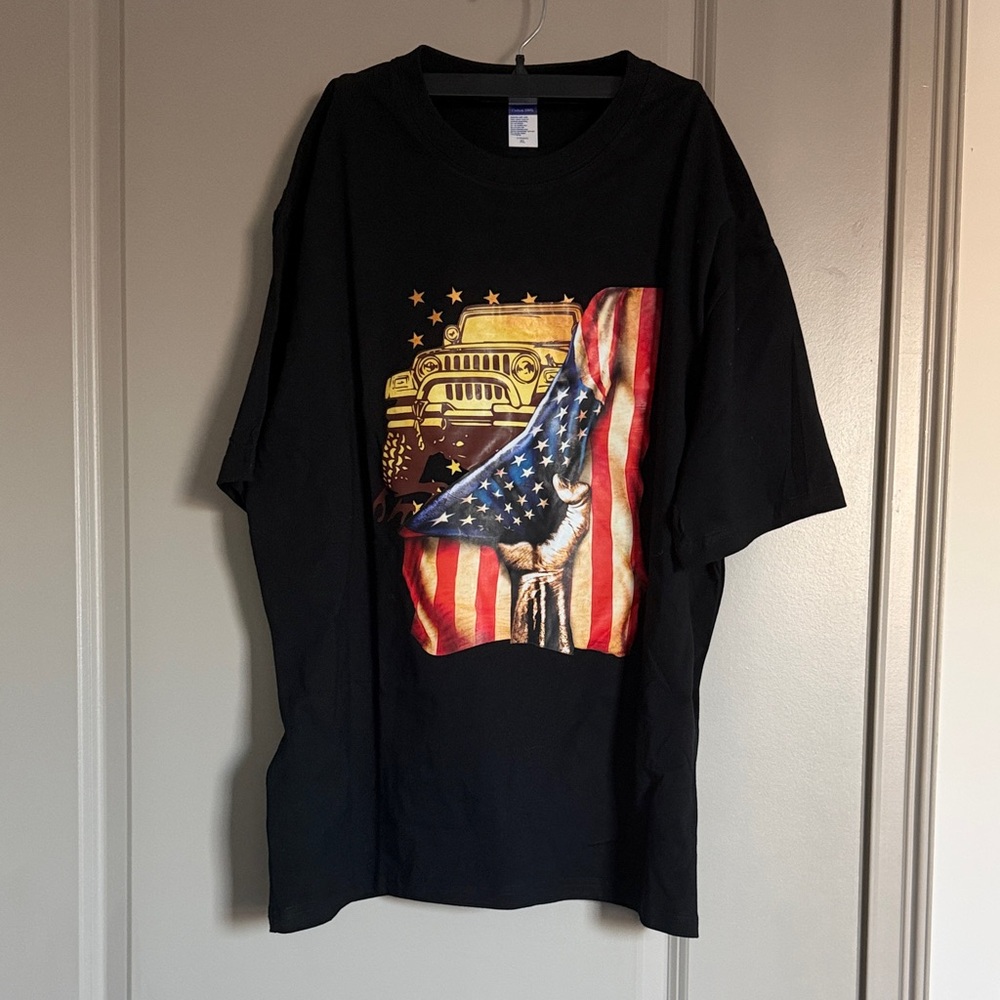 Black Graphic T-Shirt with American Flag Design